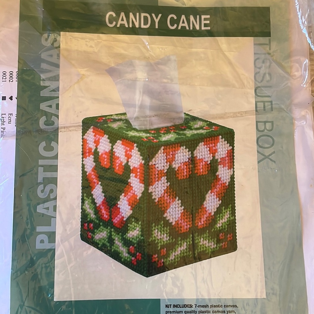 Vintage Craftways Candy Cane Plastic Canvas Tissue Box kit
